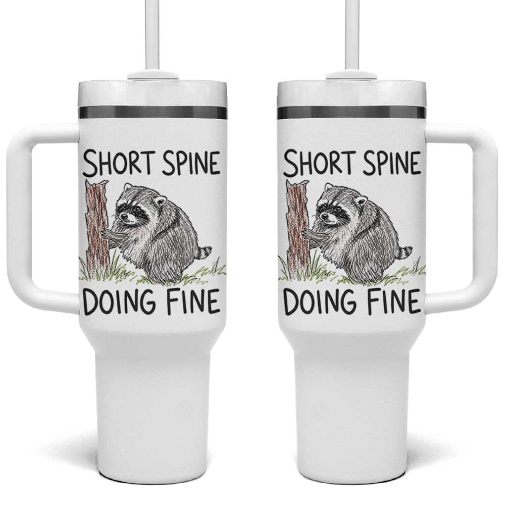 Jimothy Short Spine Doing Fine Inspirational Tumbler With Handle Viral Seattle Raccoon Crayon Drawing Graphic