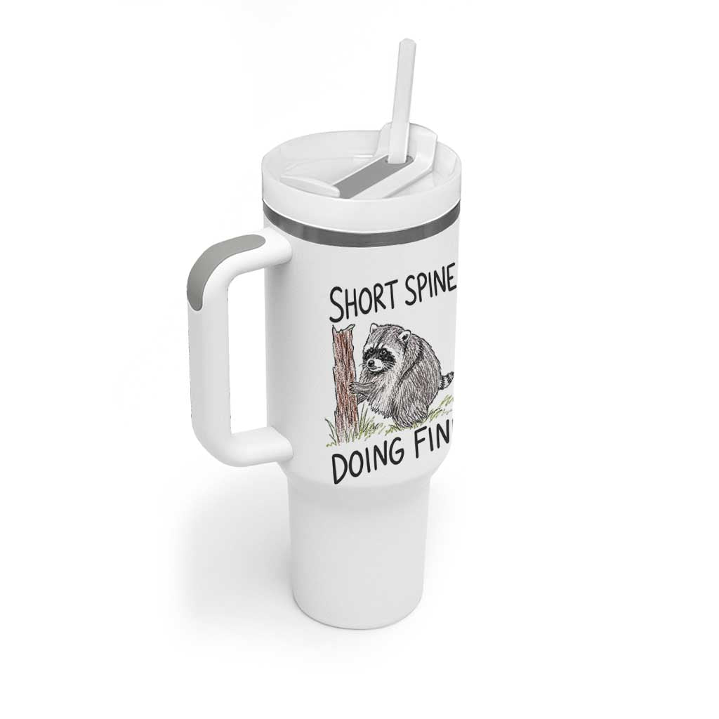 Jimothy Short Spine Doing Fine Inspirational Tumbler With Handle Viral Seattle Raccoon Crayon Drawing Graphic