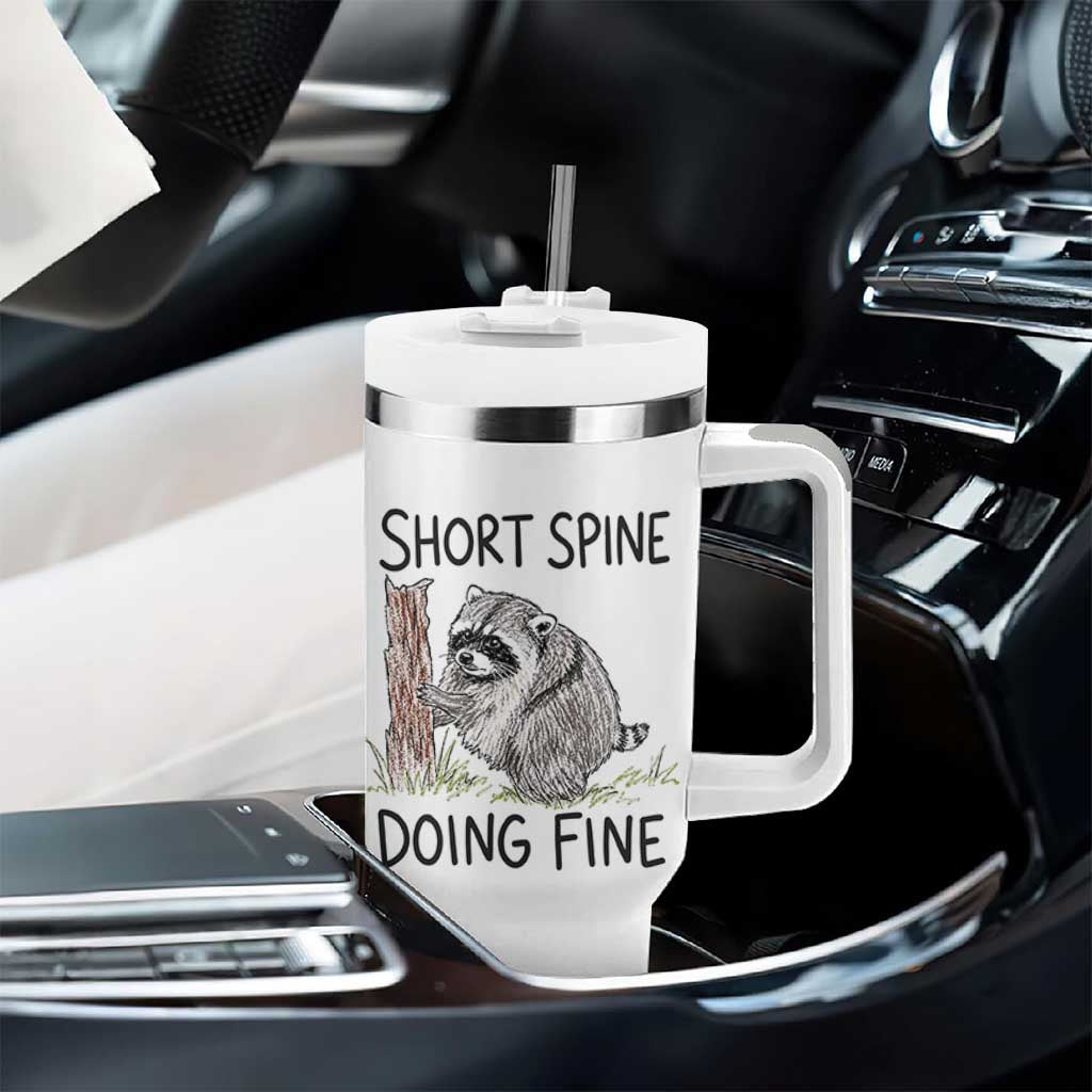 Jimothy Short Spine Doing Fine Inspirational Tumbler With Handle Viral Seattle Raccoon Crayon Drawing Graphic