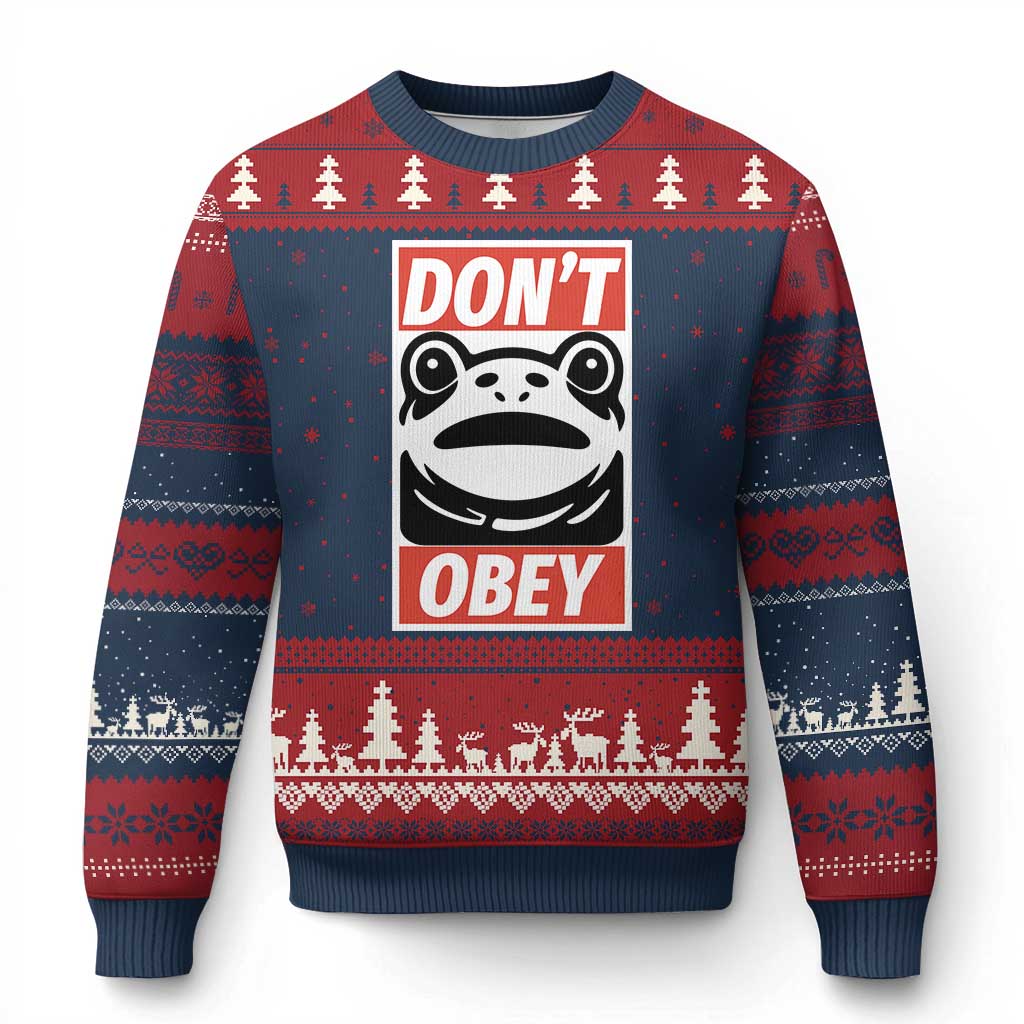 Don't Obey Portland Frog Ugly Christmas Sweater Protest Parody Poster Graphic - Wonder Print Shop