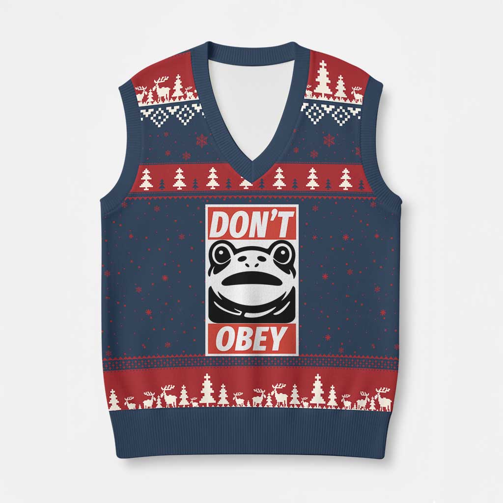 Don't Obey Portland Frog V-Neck Knit Sweater Vest Protest Parody Poster Graphic - Wonder Print Shop
