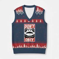 Don't Obey Portland Frog V-Neck Knit Sweater Vest Protest Parody Poster Graphic - Wonder Print Shop