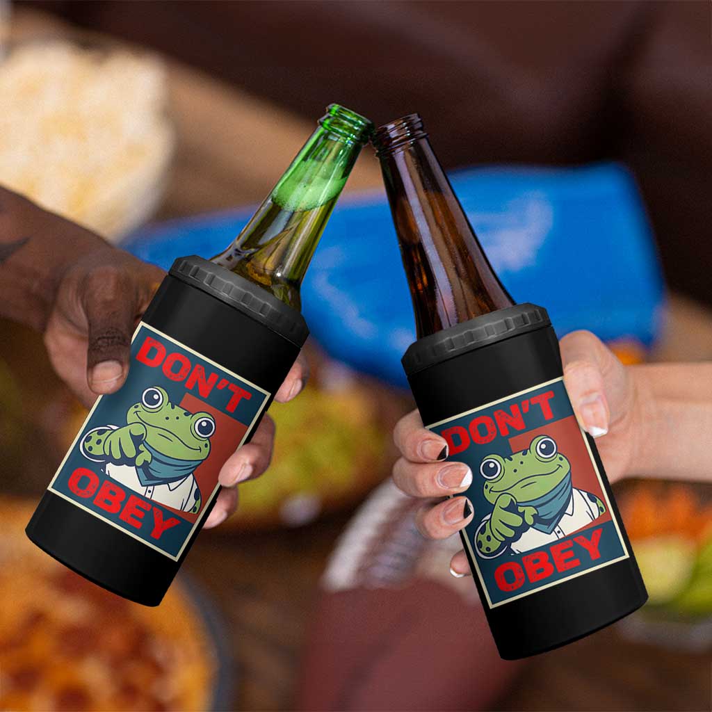 Don't Obey Portland Frog 4 in 1 Can Cooler Tumbler Frogs Protest Activism Hope Style Poster Graphic - Wonder Print Shop