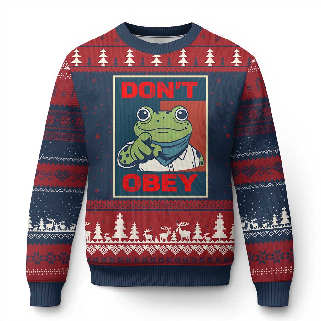Don't Obey Portland Frog Ugly Christmas Sweater Frogs Protest Activism Hope Style Poster Graphic - Wonder Print Shop