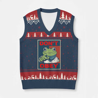 Don't Obey Portland Frog V-Neck Knit Sweater Vest Frogs Protest Activism Hope Style Poster Graphic - Wonder Print Shop