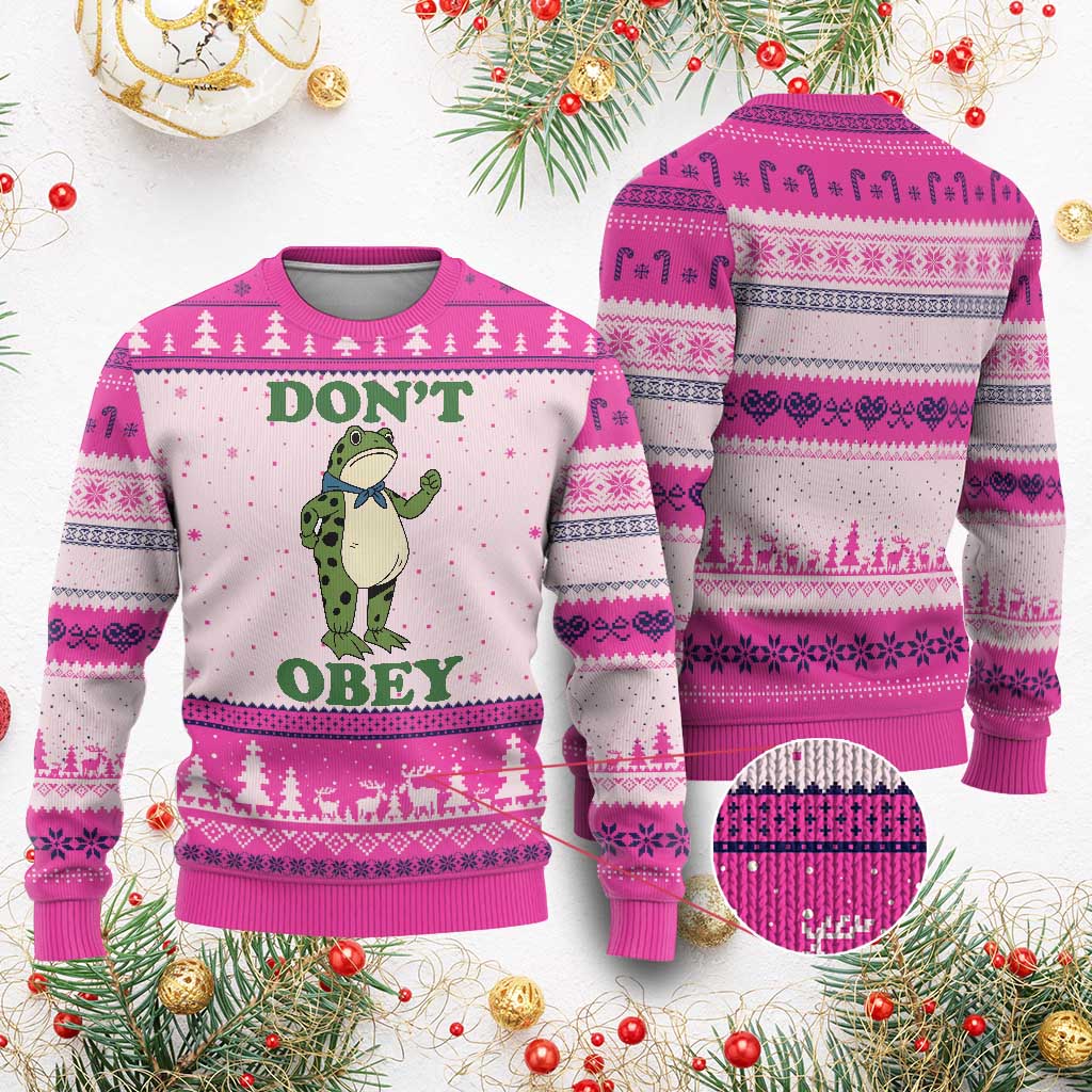 Don't Obey Portland Frog Ugly Christmas Sweater Resist Inflatable Frogs Protest - Wonder Print Shop
