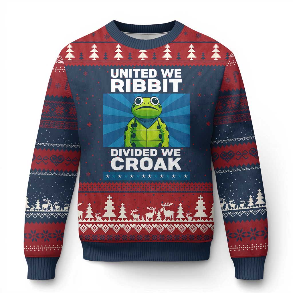 Patriotic Protest Portland Frog Ugly Christmas Sweater United We Ribbit Divided We Croak Resist - Wonder Print Shop