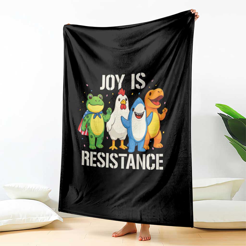 Portland Protest Inflatable Mascot Parade Throw Blanket Joy Is Resistance Resist Frog Shark Chicken Dino - Wonder Print Shop