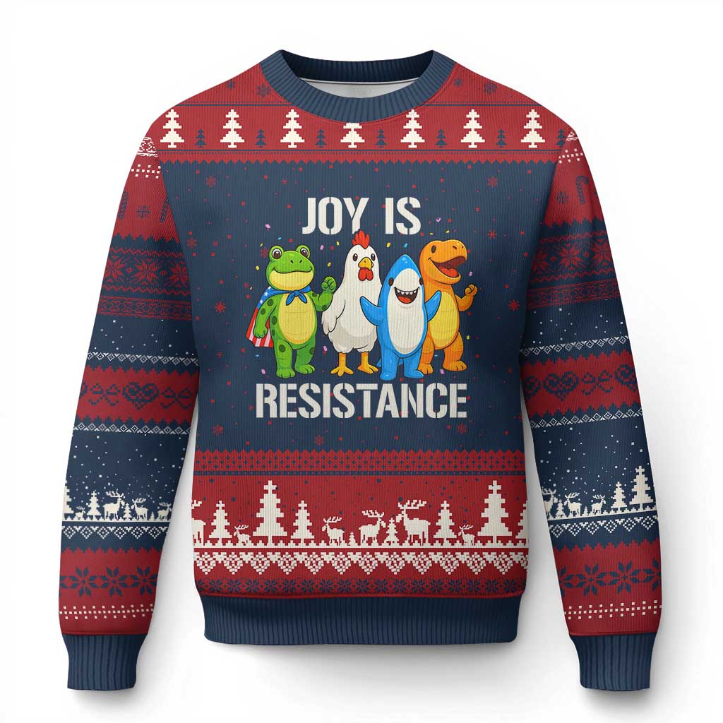 Portland Protest Inflatable Mascot Parade Ugly Christmas Sweater Joy Is Resistance Resist Frog Shark Chicken Dino - Wonder Print Shop