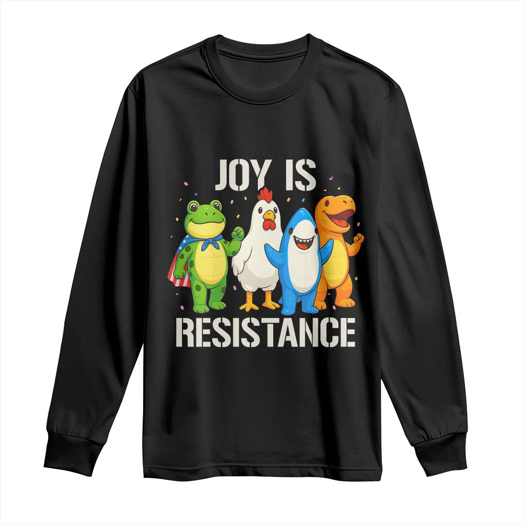 Portland Protest Inflatable Mascot Parade Long Sleeve Shirt Joy Is Resistance Resist Frog Shark Chicken Dino - Wonder Print Shop