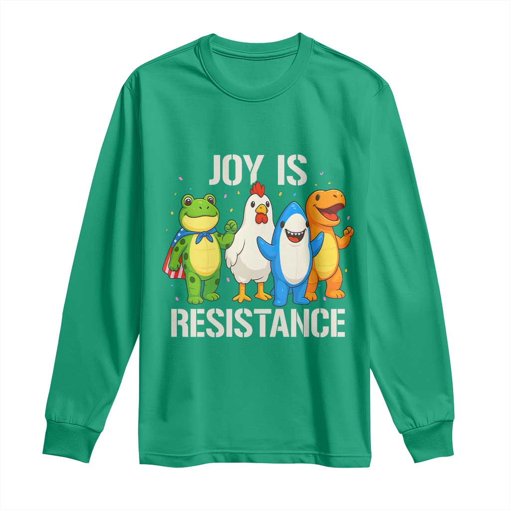 Portland Protest Inflatable Mascot Parade Long Sleeve Shirt Joy Is Resistance Resist Frog Shark Chicken Dino - Wonder Print Shop
