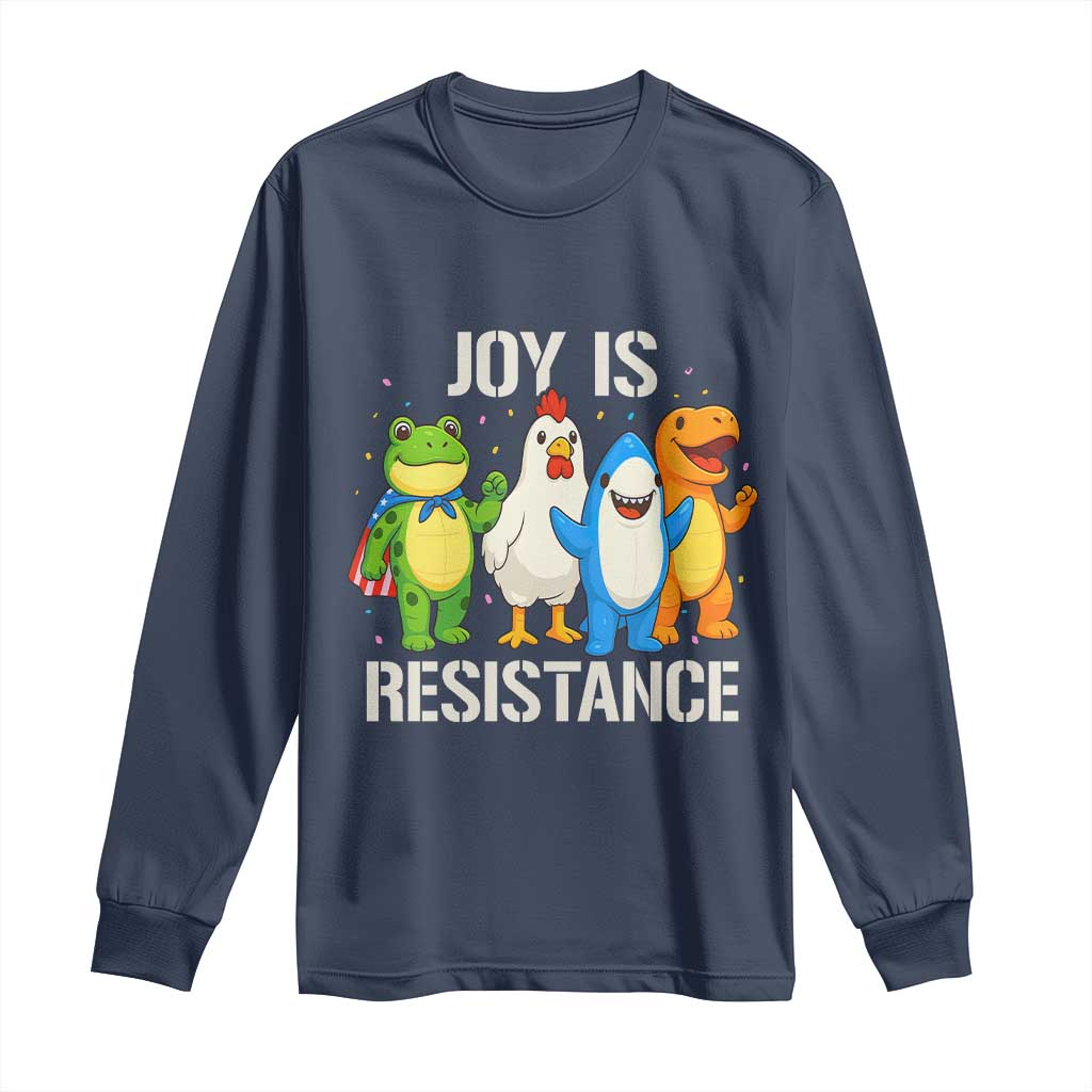 Portland Protest Inflatable Mascot Parade Long Sleeve Shirt Joy Is Resistance Resist Frog Shark Chicken Dino - Wonder Print Shop