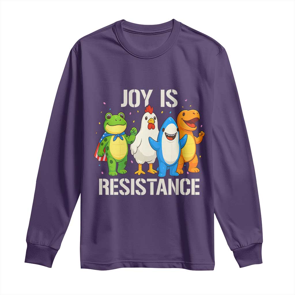 Portland Protest Inflatable Mascot Parade Long Sleeve Shirt Joy Is Resistance Resist Frog Shark Chicken Dino - Wonder Print Shop
