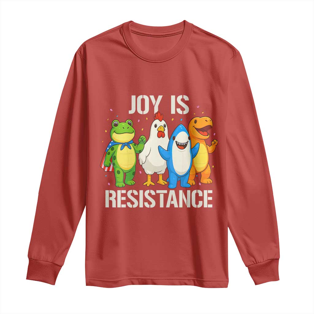 Portland Protest Inflatable Mascot Parade Long Sleeve Shirt Joy Is Resistance Resist Frog Shark Chicken Dino - Wonder Print Shop