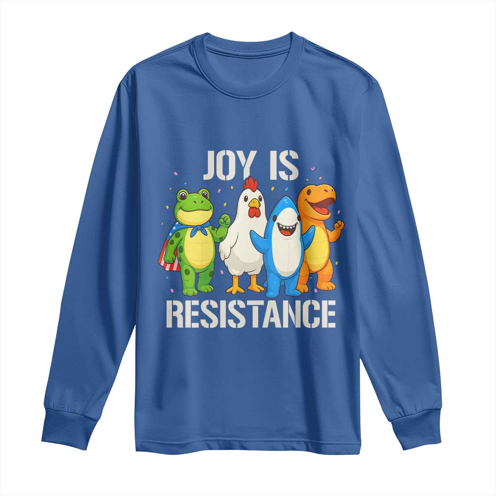 Portland Protest Inflatable Mascot Parade Long Sleeve Shirt Joy Is Resistance Resist Frog Shark Chicken Dino - Wonder Print Shop