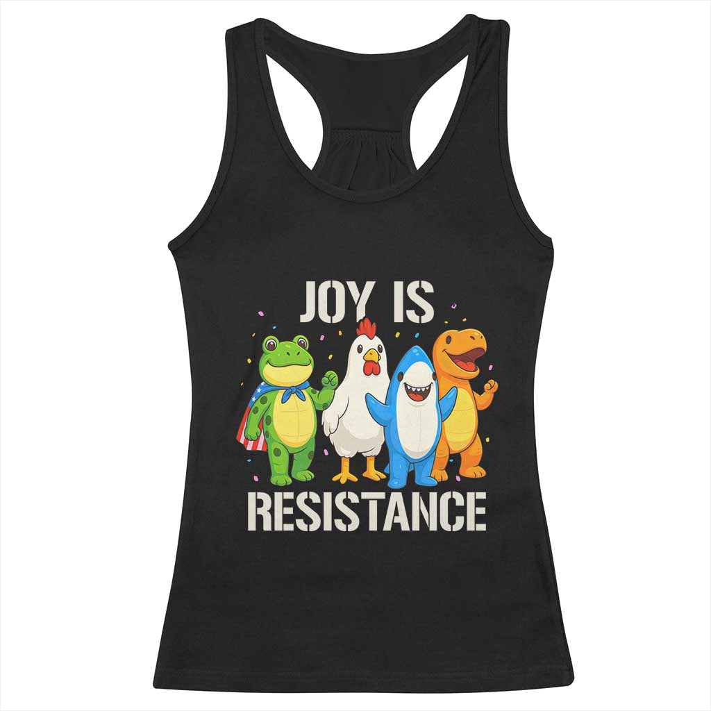 Portland Protest Inflatable Mascot Parade Racerback Tank Top Joy Is Resistance Resist Frog Shark Chicken Dino - Wonder Print Shop