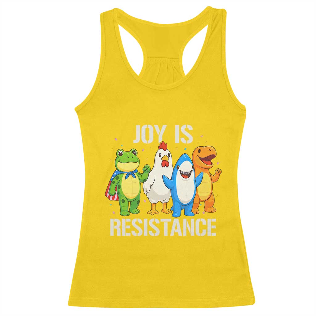 Portland Protest Inflatable Mascot Parade Racerback Tank Top Joy Is Resistance Resist Frog Shark Chicken Dino - Wonder Print Shop