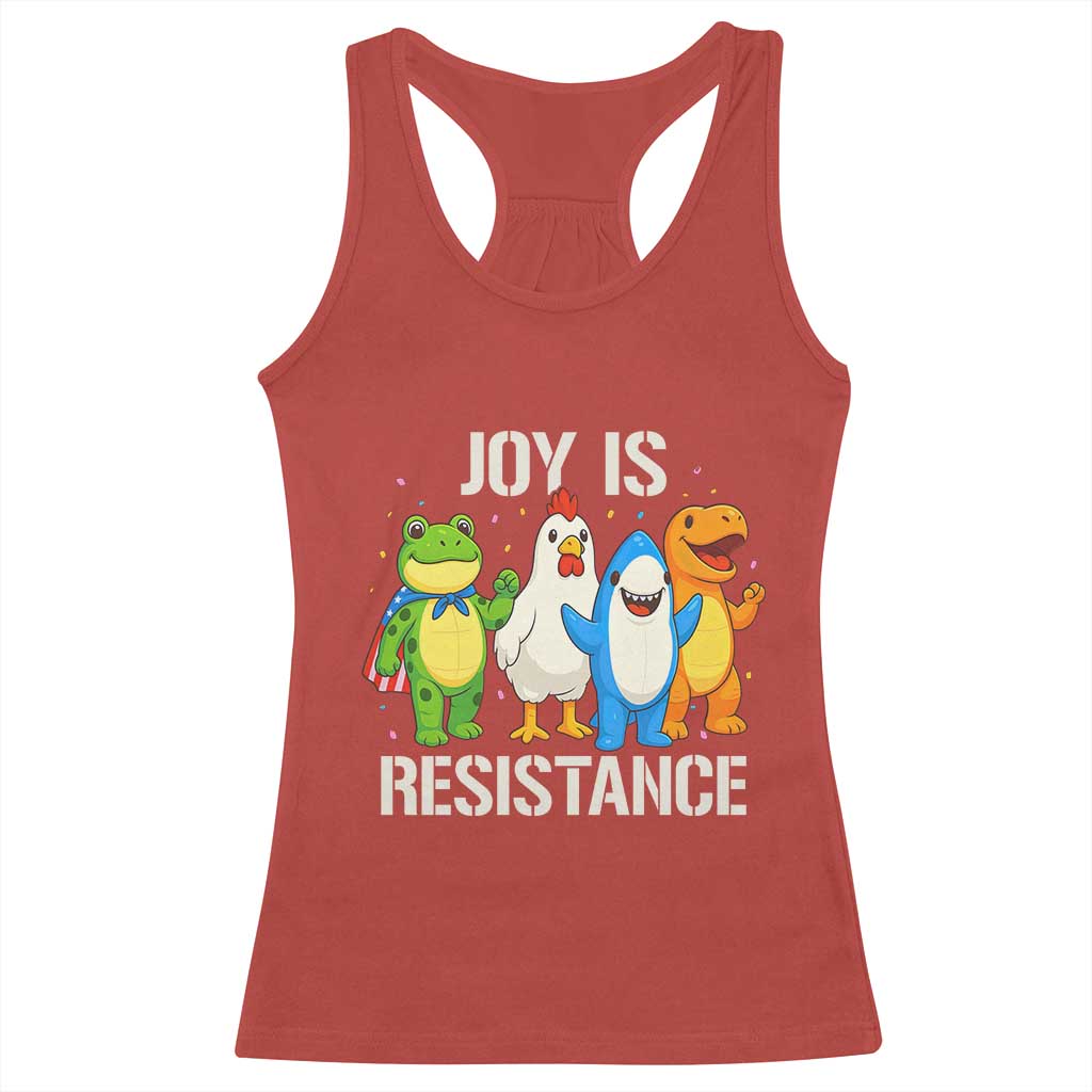 Portland Protest Inflatable Mascot Parade Racerback Tank Top Joy Is Resistance Resist Frog Shark Chicken Dino - Wonder Print Shop