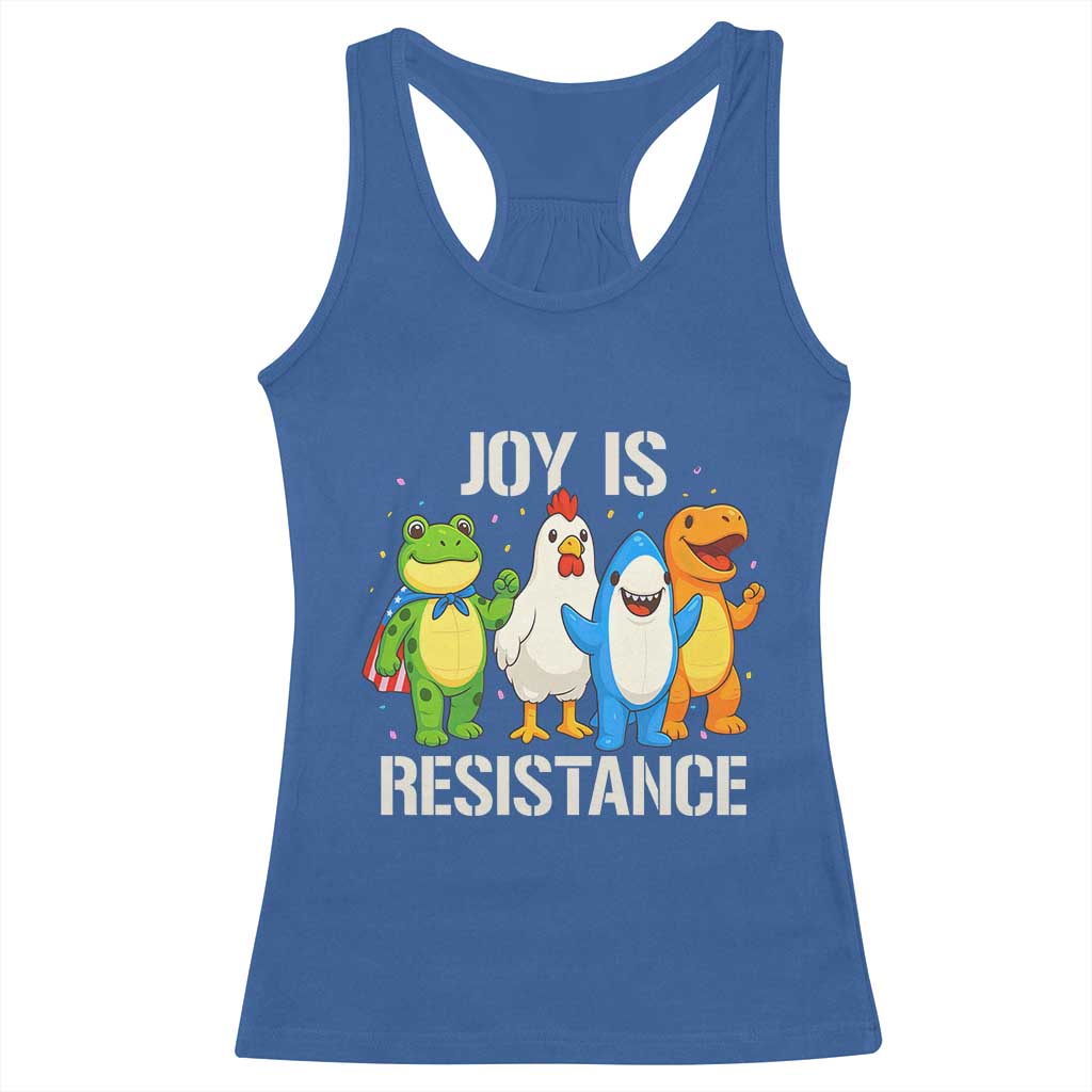 Portland Protest Inflatable Mascot Parade Racerback Tank Top Joy Is Resistance Resist Frog Shark Chicken Dino - Wonder Print Shop