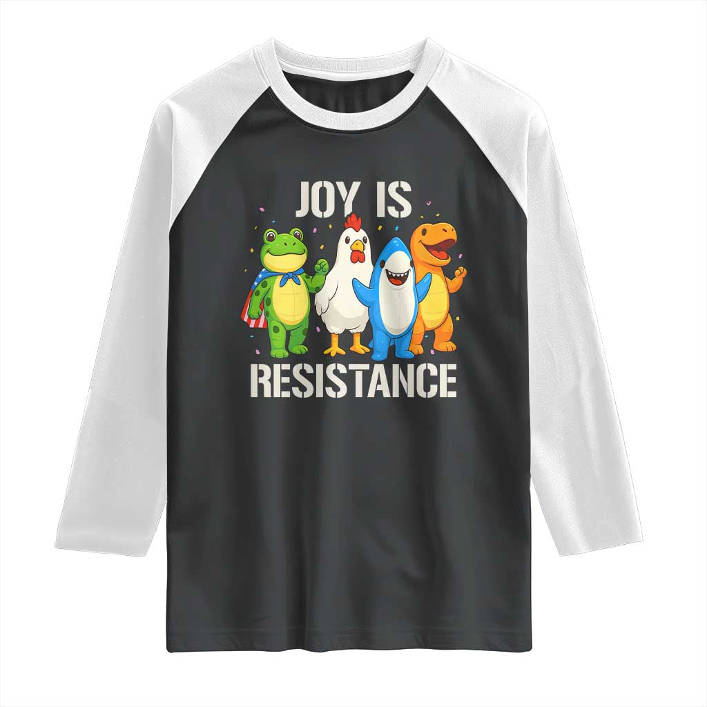 Portland Protest Inflatable Mascot Parade Raglan Shirt Joy Is Resistance Resist Frog Shark Chicken Dino - Wonder Print Shop