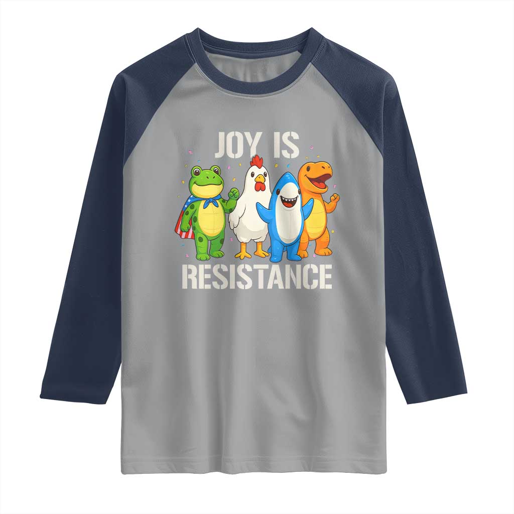 Portland Protest Inflatable Mascot Parade Raglan Shirt Joy Is Resistance Resist Frog Shark Chicken Dino - Wonder Print Shop