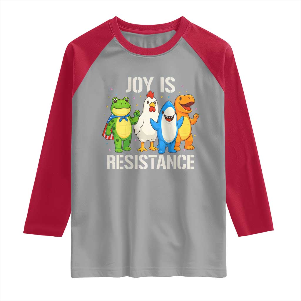 Portland Protest Inflatable Mascot Parade Raglan Shirt Joy Is Resistance Resist Frog Shark Chicken Dino - Wonder Print Shop