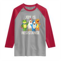 Portland Protest Inflatable Mascot Parade Raglan Shirt Joy Is Resistance Resist Frog Shark Chicken Dino - Wonder Print Shop
