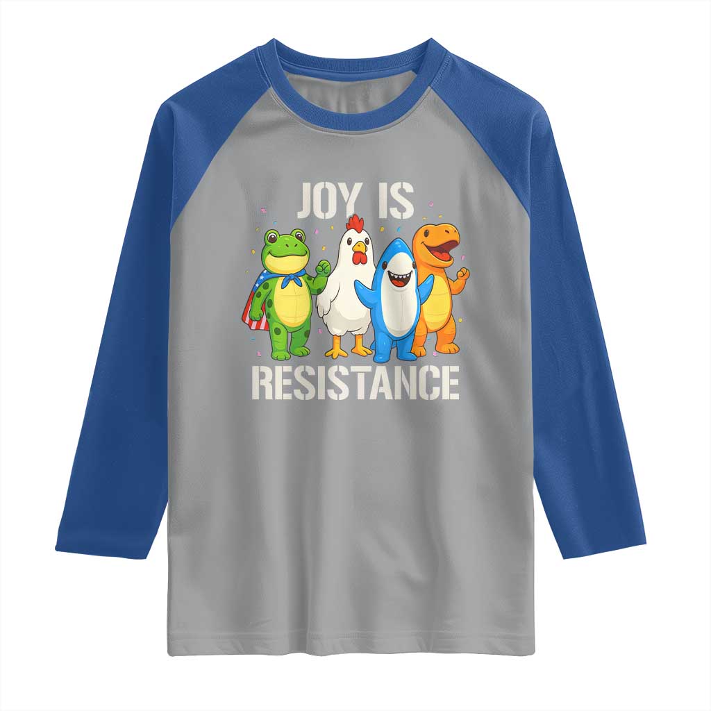 Portland Protest Inflatable Mascot Parade Raglan Shirt Joy Is Resistance Resist Frog Shark Chicken Dino - Wonder Print Shop