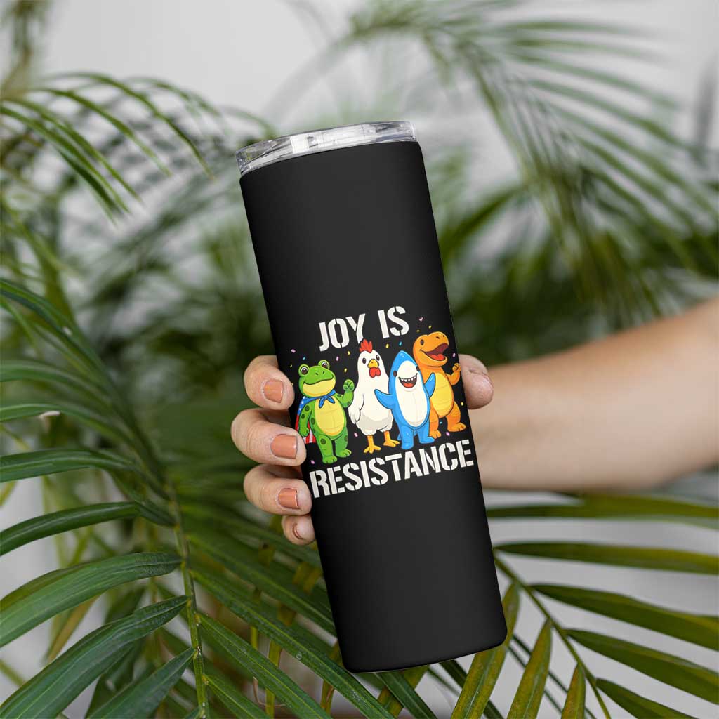 Portland Protest Inflatable Mascot Parade Skinny Tumbler Joy Is Resistance Resist Frog Shark Chicken Dino - Wonder Print Shop