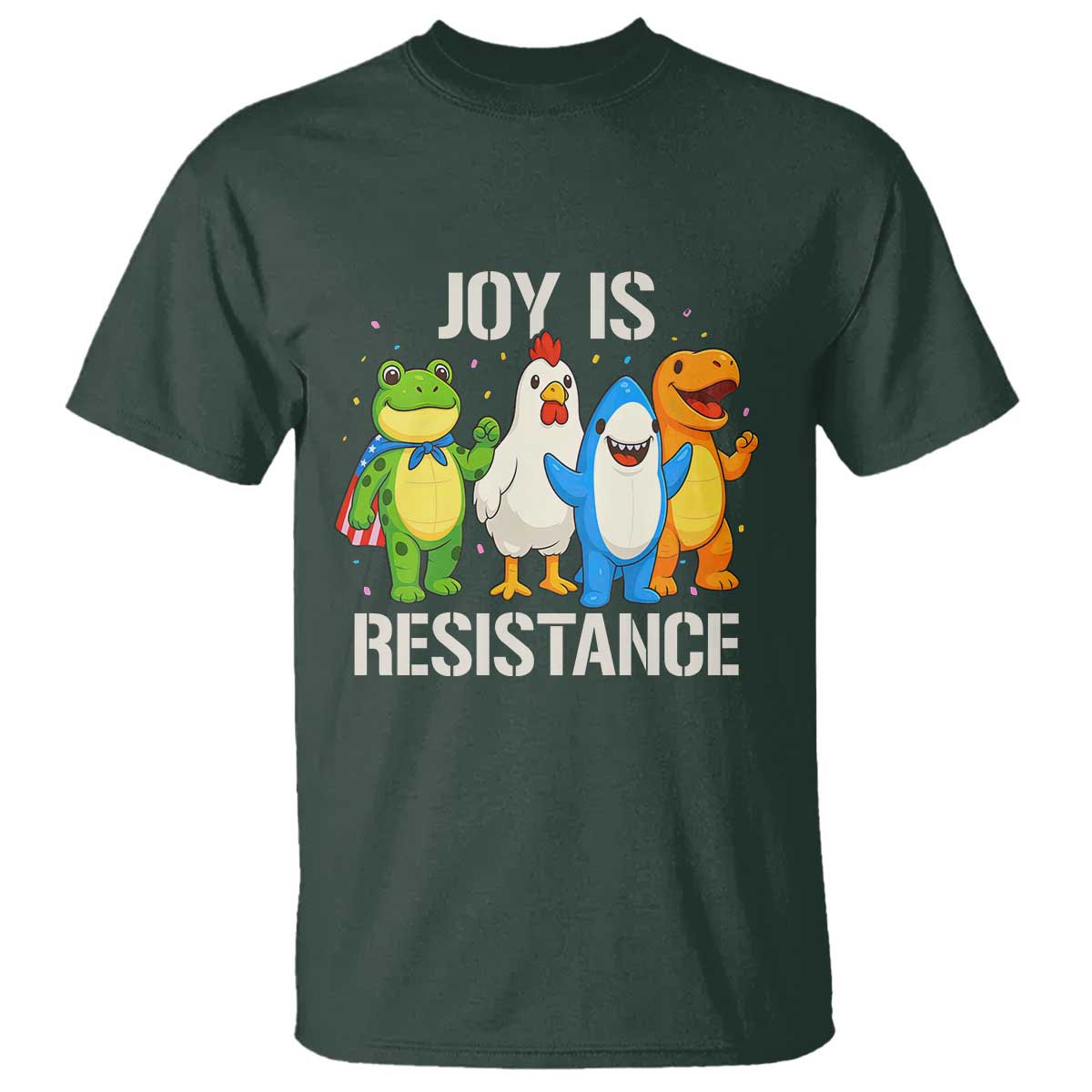 Portland Protest Inflatable Mascot Parade T Shirt Joy Is Resistance Resist Frog Shark Chicken Dino - Wonder Print Shop