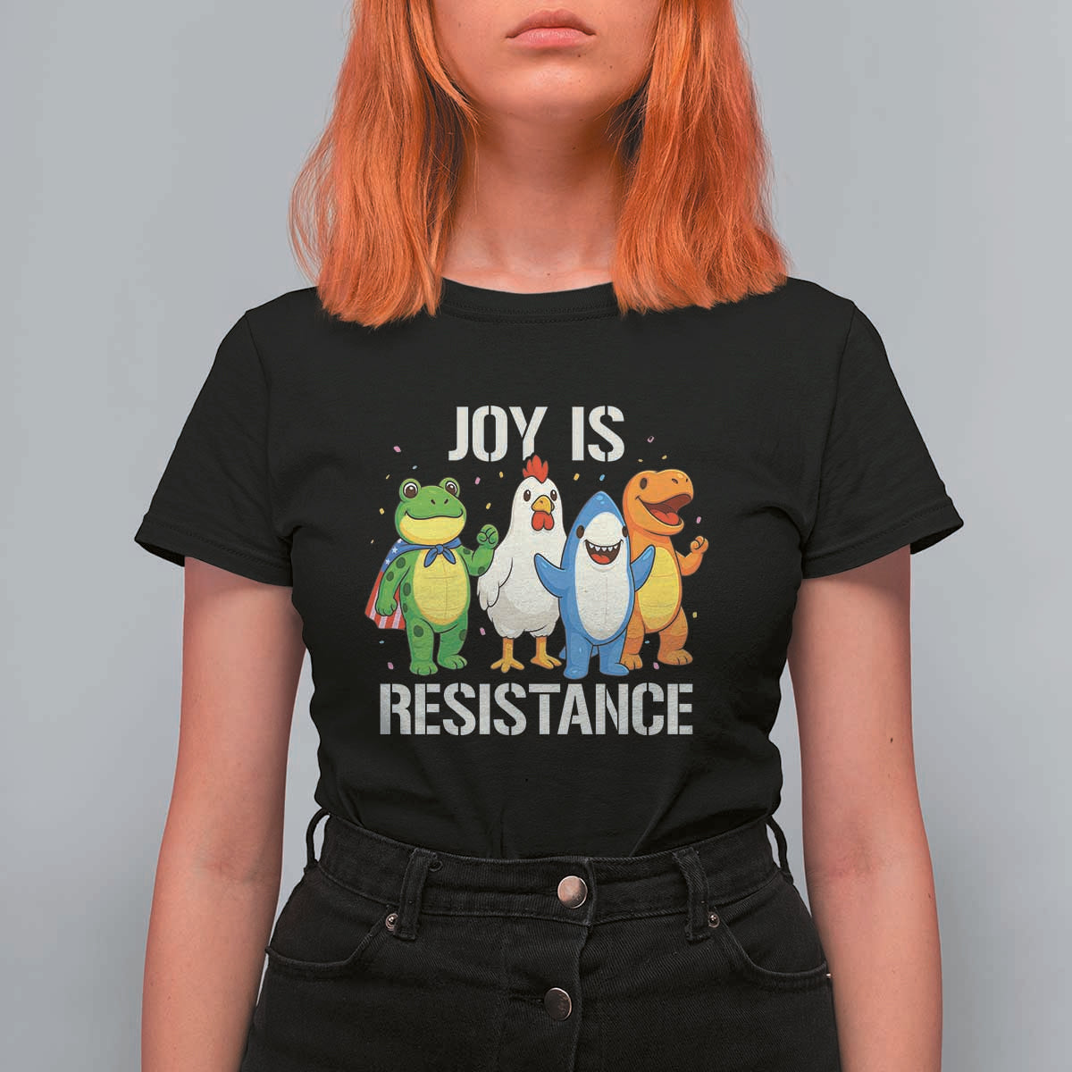 Portland Protest Inflatable Mascot Parade T Shirt For Women Joy Is Resistance Resist Frog Shark Chicken Dino - Wonder Print Shop