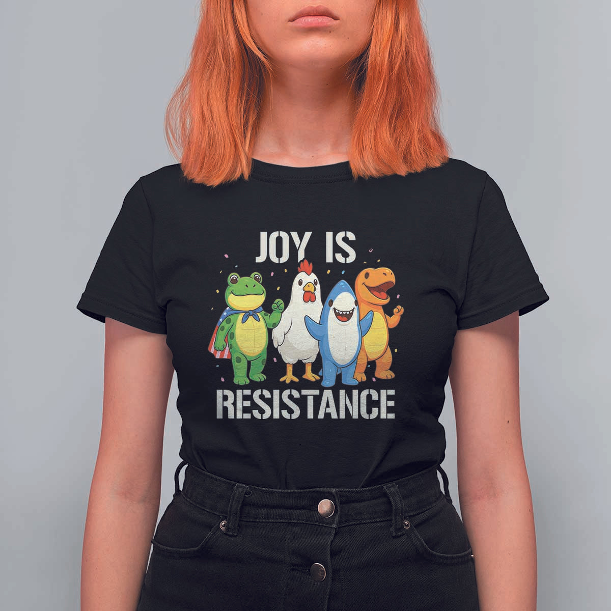 Portland Protest Inflatable Mascot Parade T Shirt For Women Joy Is Resistance Resist Frog Shark Chicken Dino - Wonder Print Shop