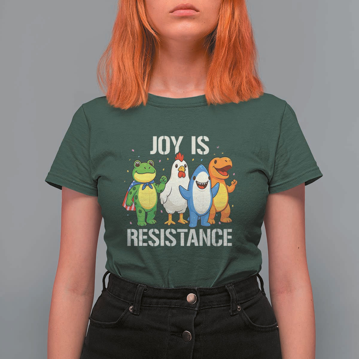 Portland Protest Inflatable Mascot Parade T Shirt For Women Joy Is Resistance Resist Frog Shark Chicken Dino - Wonder Print Shop