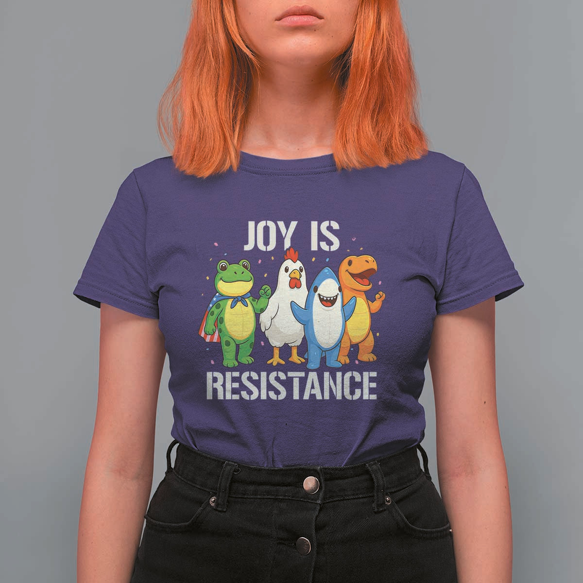 Portland Protest Inflatable Mascot Parade T Shirt For Women Joy Is Resistance Resist Frog Shark Chicken Dino - Wonder Print Shop