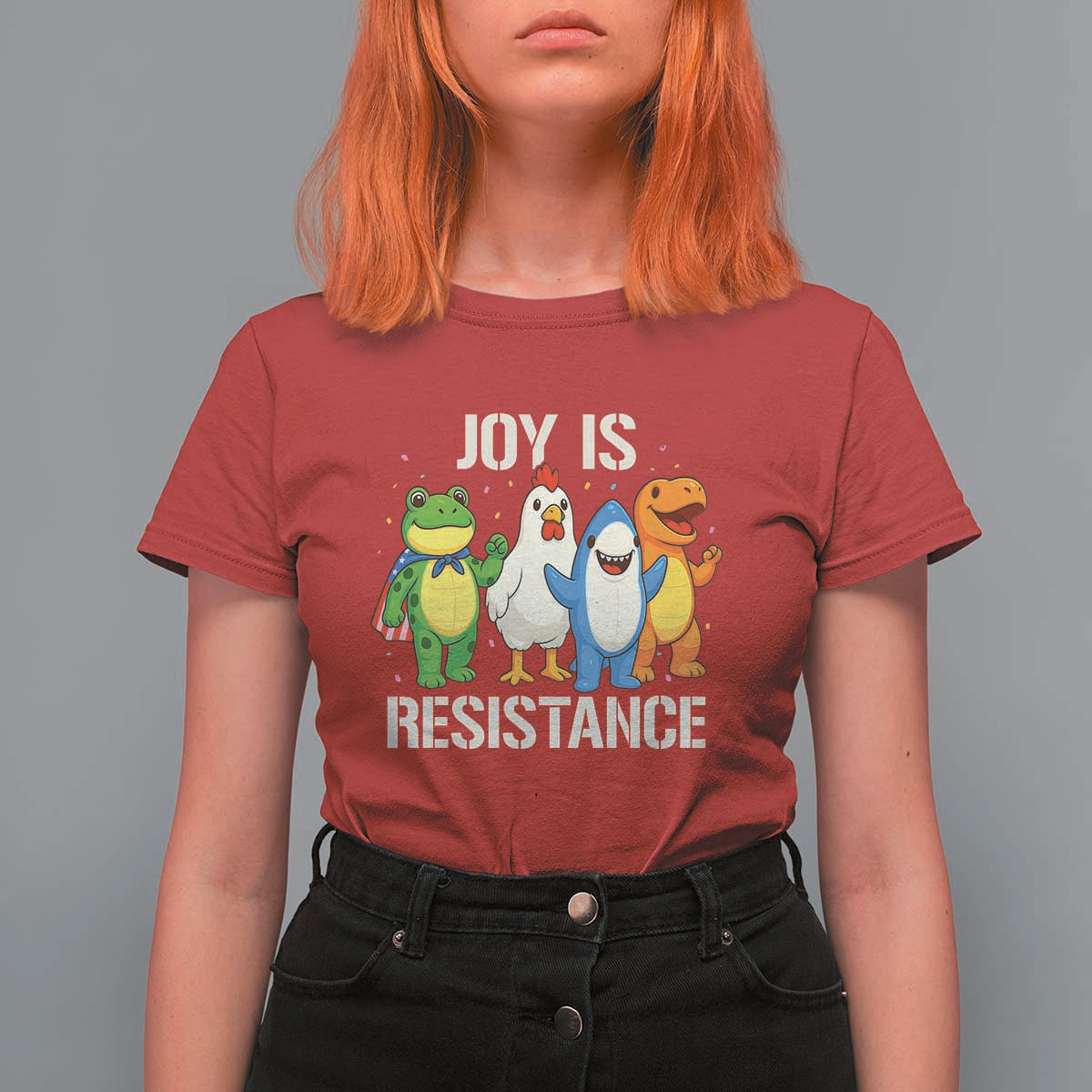 Portland Protest Inflatable Mascot Parade T Shirt For Women Joy Is Resistance Resist Frog Shark Chicken Dino - Wonder Print Shop