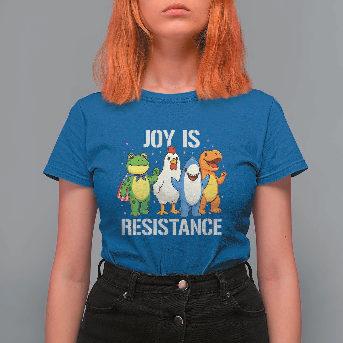Portland Protest Inflatable Mascot Parade T Shirt For Women Joy Is Resistance Resist Frog Shark Chicken Dino - Wonder Print Shop