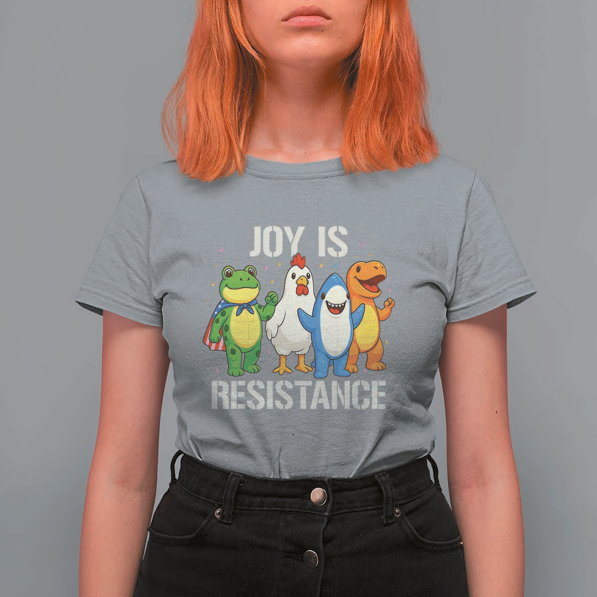 Portland Protest Inflatable Mascot Parade T Shirt For Women Joy Is Resistance Resist Frog Shark Chicken Dino - Wonder Print Shop