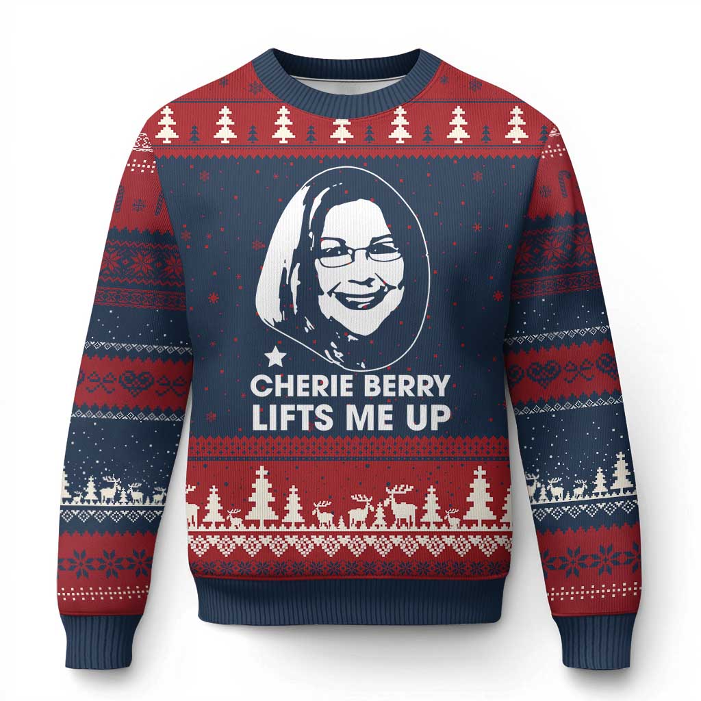 Cherie Berry Lifts Me Up Ugly Christmas Sweater Elevator Tribute Funny NC Meme - Wonder Print Shop