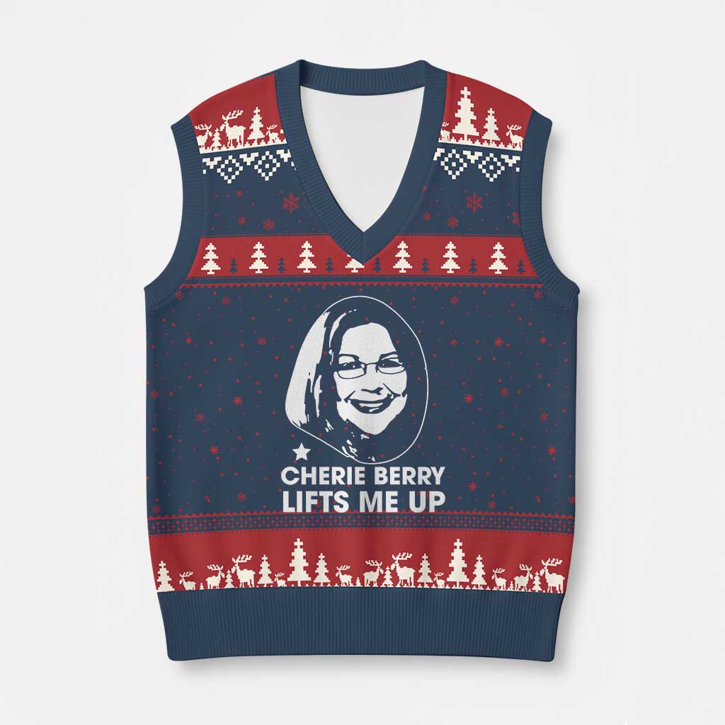 Cherie Berry Lifts Me Up V-Neck Knit Sweater Vest Elevator Tribute Funny NC Meme - Wonder Print Shop