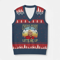 Cherie Berry Lifts Me Up V-Neck Knit Sweater Vest Retro Vinatge Elevator Tribute Funny NC Meme - Wonder Print Shop