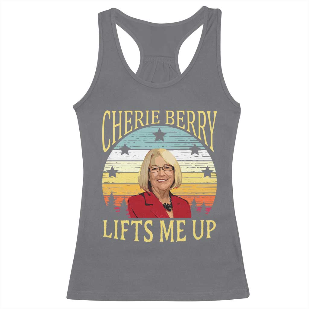 Cherie Berry Lifts Me Up Racerback Tank Top Retro Vinatge Elevator Tribute Funny NC Meme - Wonder Print Shop