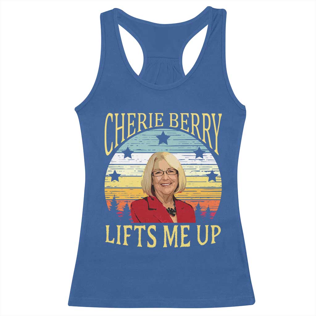 Cherie Berry Lifts Me Up Racerback Tank Top Retro Vinatge Elevator Tribute Funny NC Meme - Wonder Print Shop