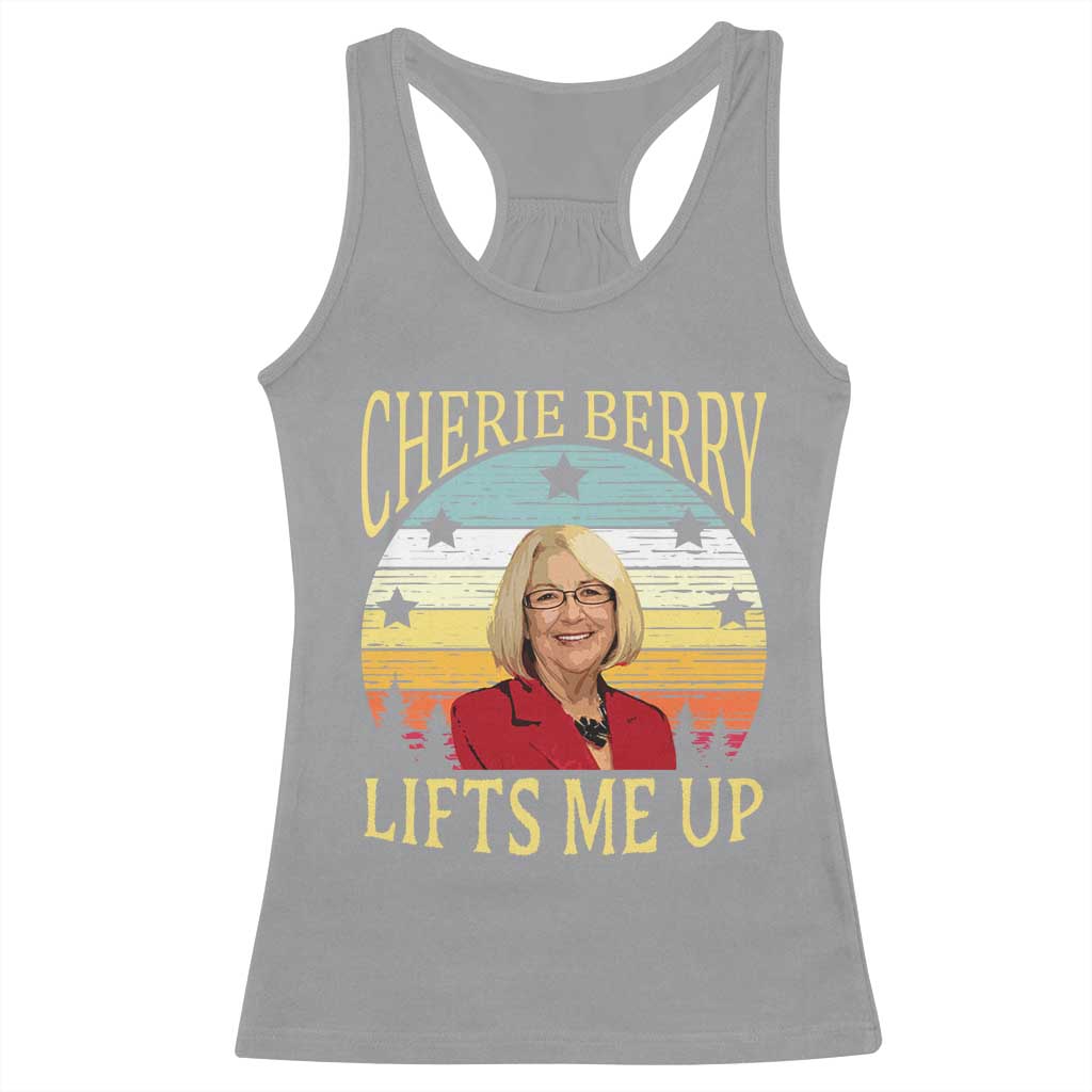 Cherie Berry Lifts Me Up Racerback Tank Top Retro Vinatge Elevator Tribute Funny NC Meme - Wonder Print Shop