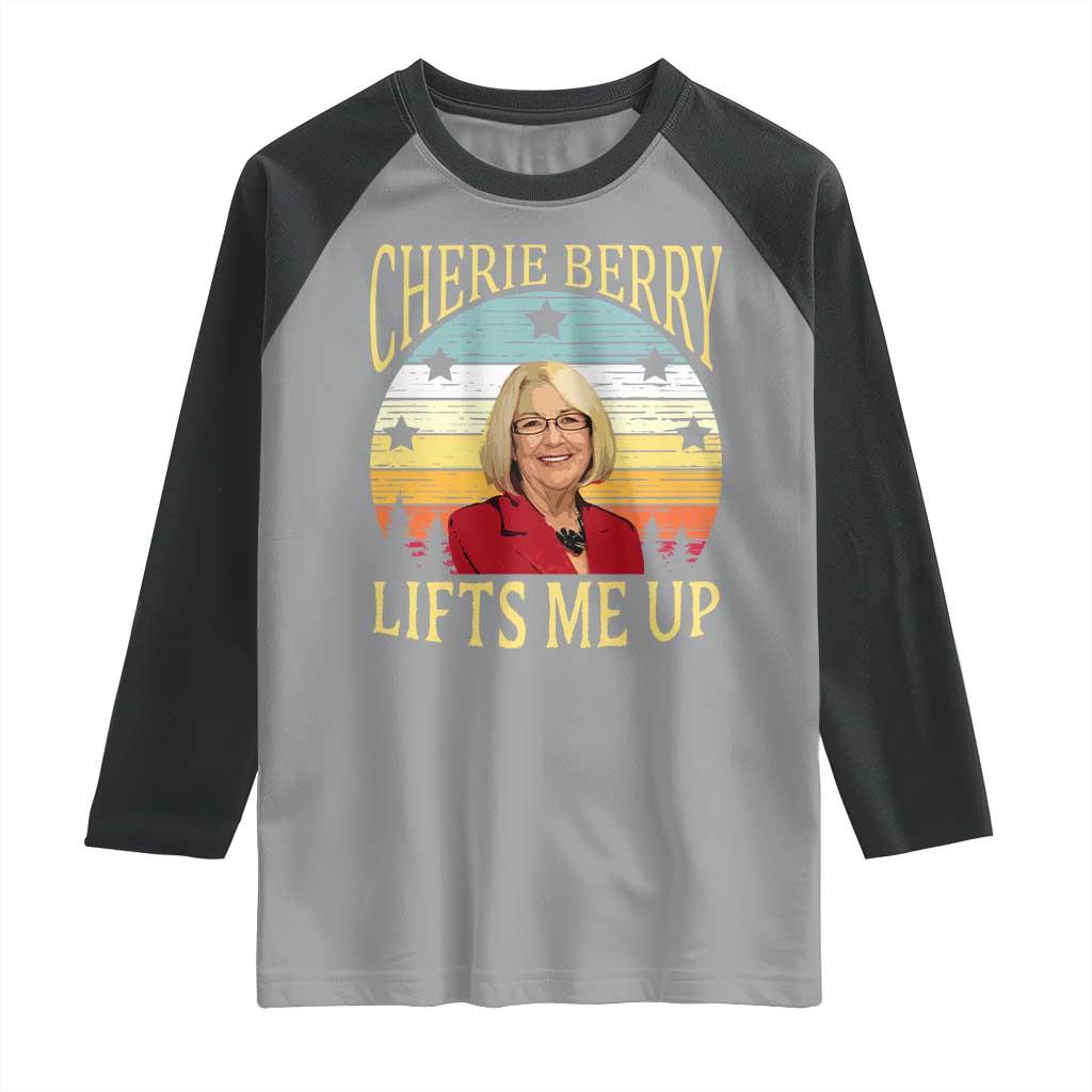 Cherie Berry Lifts Me Up Raglan Shirt Retro Vinatge Elevator Tribute Funny NC Meme - Wonder Print Shop