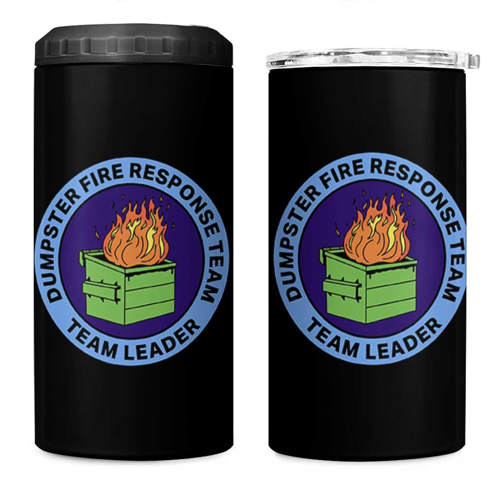 Dumpster Fire Response Team Leader Badge 4 in 1 Can Cooler Tumbler Funny Office Chaos Holiday Gag Gift - Wonder Print Shop