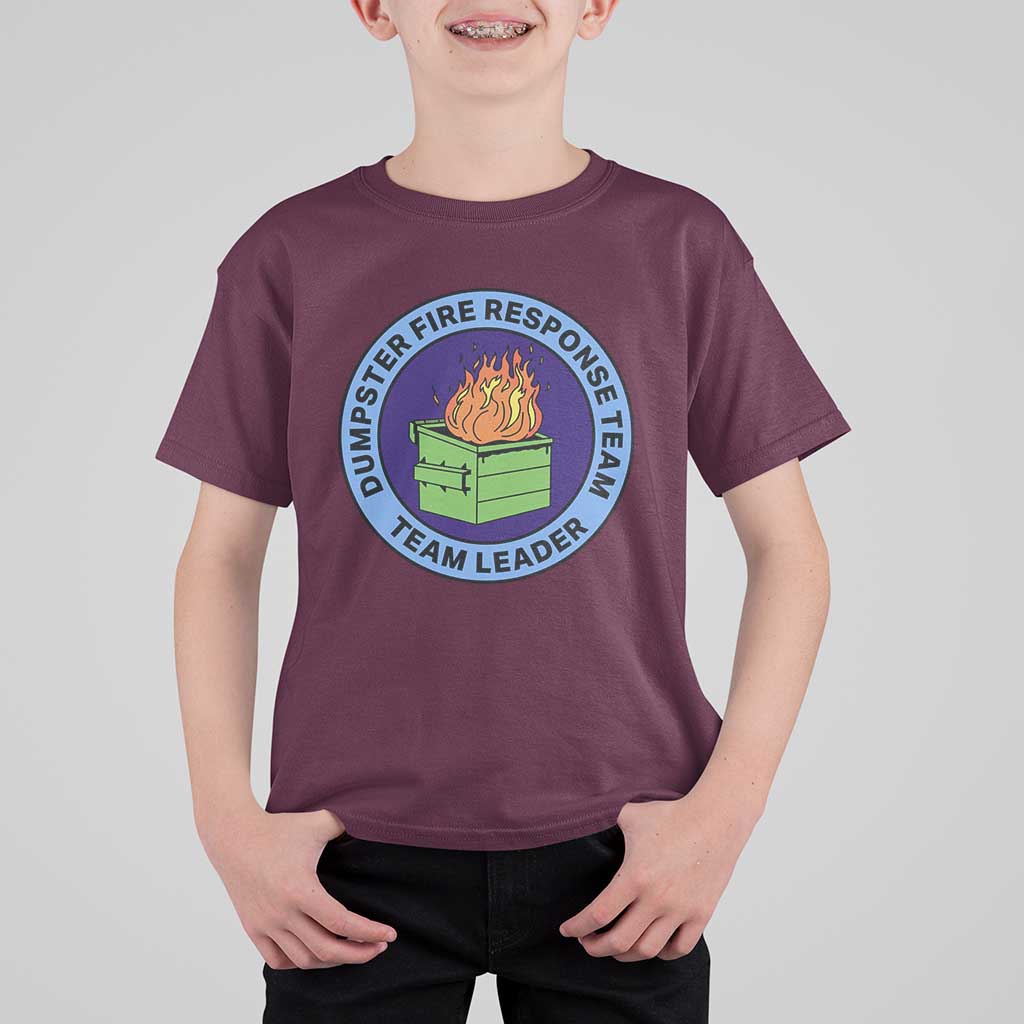 Dumpster Fire Response Team Leader Badge T Shirt For Kid Funny Office Chaos Holiday Gag Gift - Wonder Print Shop