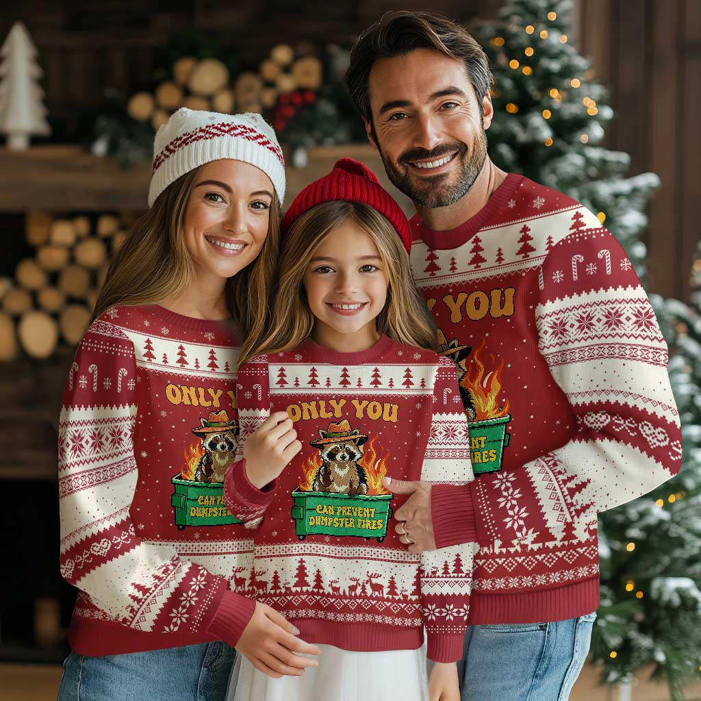 Only You Can Prevent Dumpster Fires Funny Raccoon Ugly Christmas Sweater Sarcastic Chaos Humor Holiday Gag Gift - Wonder Print Shop