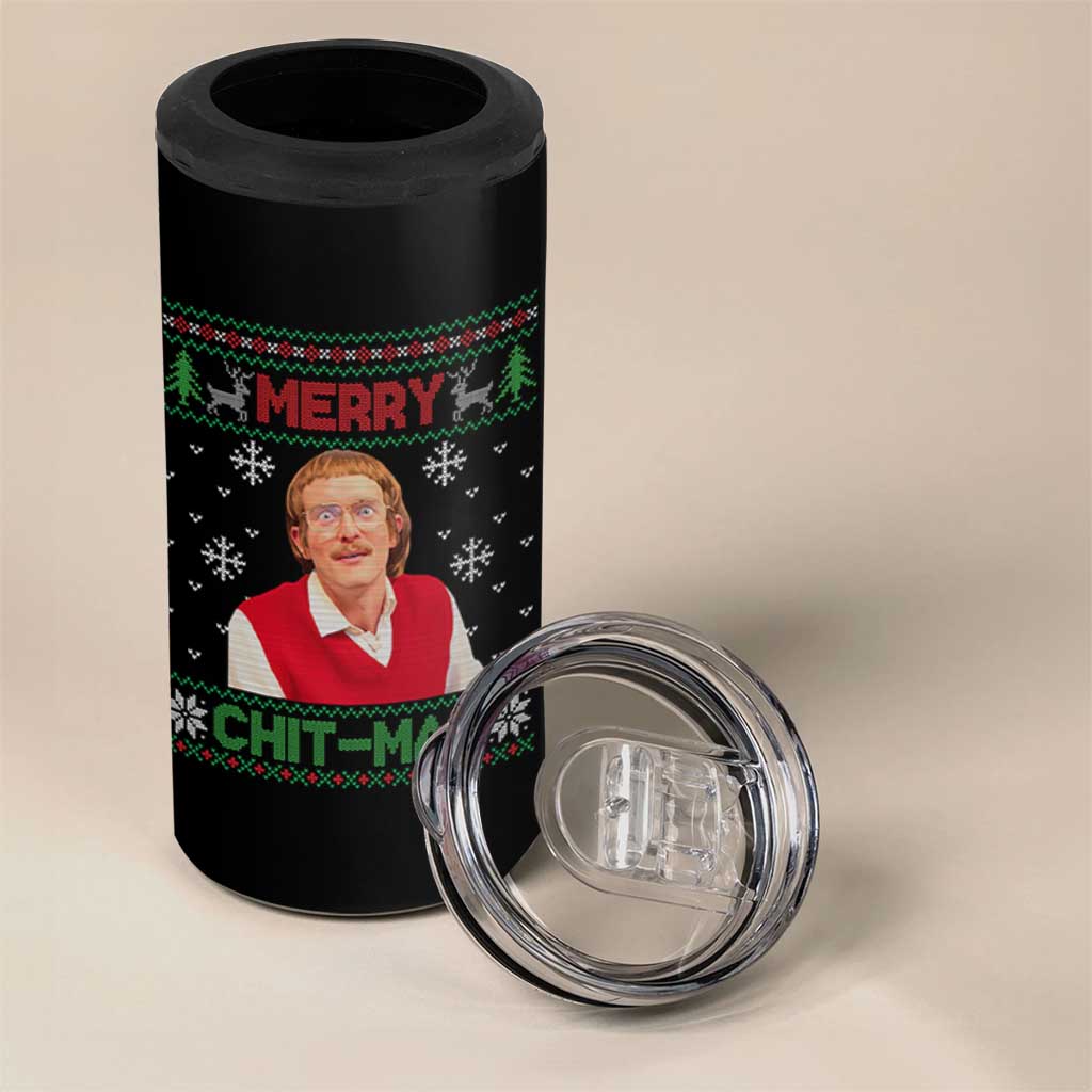 Funny Chit Christmas Merry Chit-Mas 4 in 1 Can Cooler Tumbler Retro Holiday Humor - Wonder Print Shop