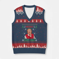 Funny Chit Christmas Merry Chit-Mas V-Neck Knit Sweater Vest Retro Holiday Humor - Wonder Print Shop