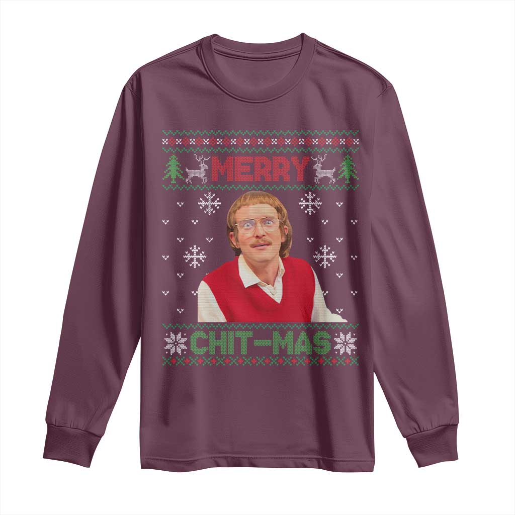 Funny Chit Christmas Merry Chit-Mas Long Sleeve Shirt Retro Holiday Humor - Wonder Print Shop